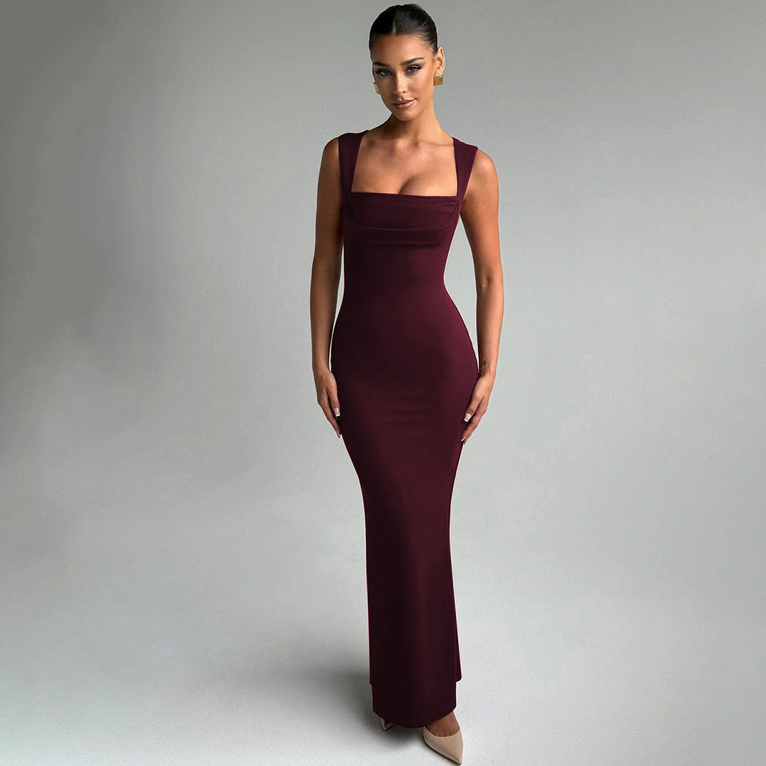 Damen Figurbetontes Abendkleid mit Quadrat-Ausschnitt und eleganter Drapierung Drune