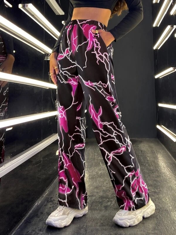Damen stylische weite Hosen mit einzigartigem Blitzeffekt Drune