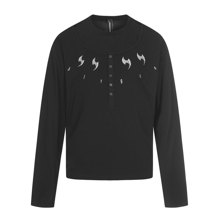 Herren Langarm-Henleyshirt mit doppeltem Rundhalsausschnitt und Knopfleiste Drune