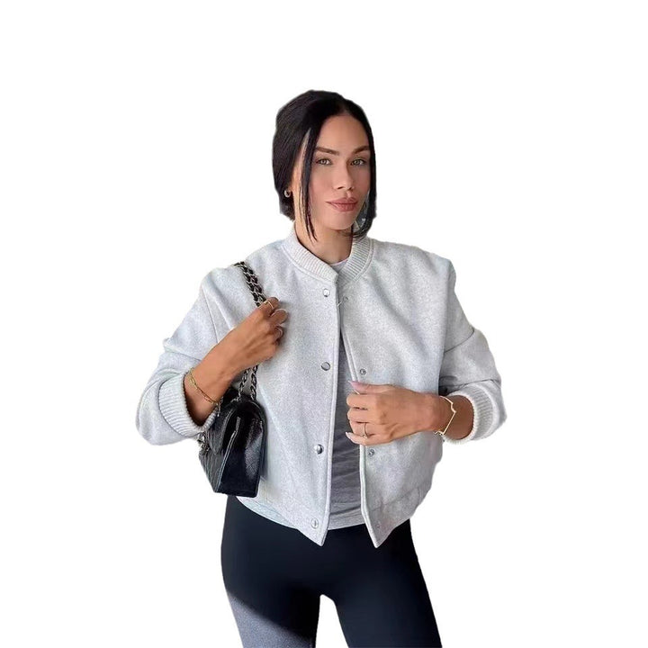 Damen Cropped Jacke mit modernem Stehkragen und Druckknopfverschluss Drune