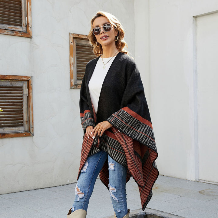 Damen Oversize-Capeponcho aus Wollmix mit kastigem Fall und feiner Bordürenstruktur Drune