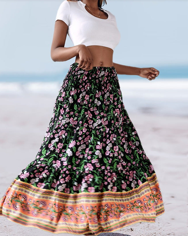 Frauen Bohemian-Stufenrock Midi Drune