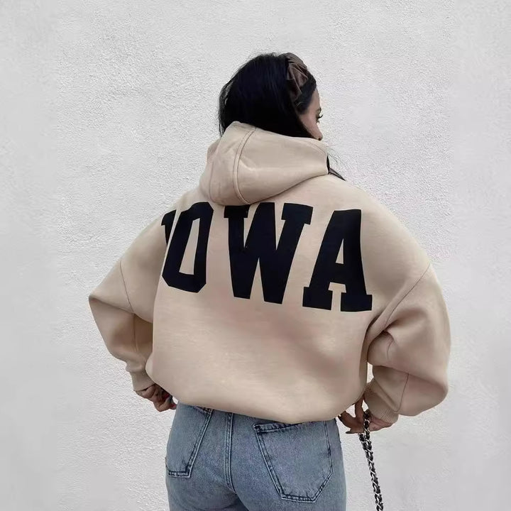 Damen Oversized Cropped Hoodie mit großem Lettering, Kapuze und relaxed Fit Drune