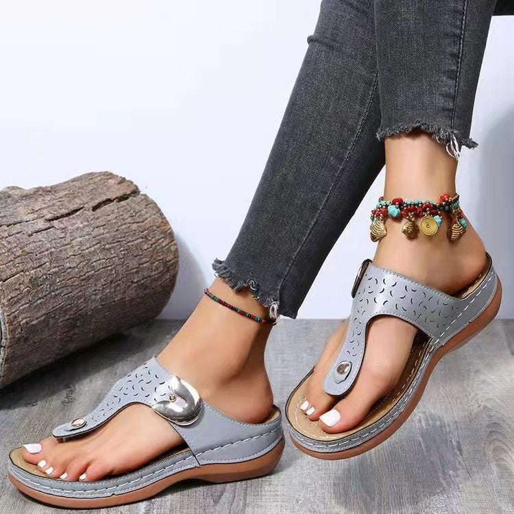 Damen Komfortable Zehentrenner-Sandalen mit anatomischem Fußbett und modischem Riemendesign Drune