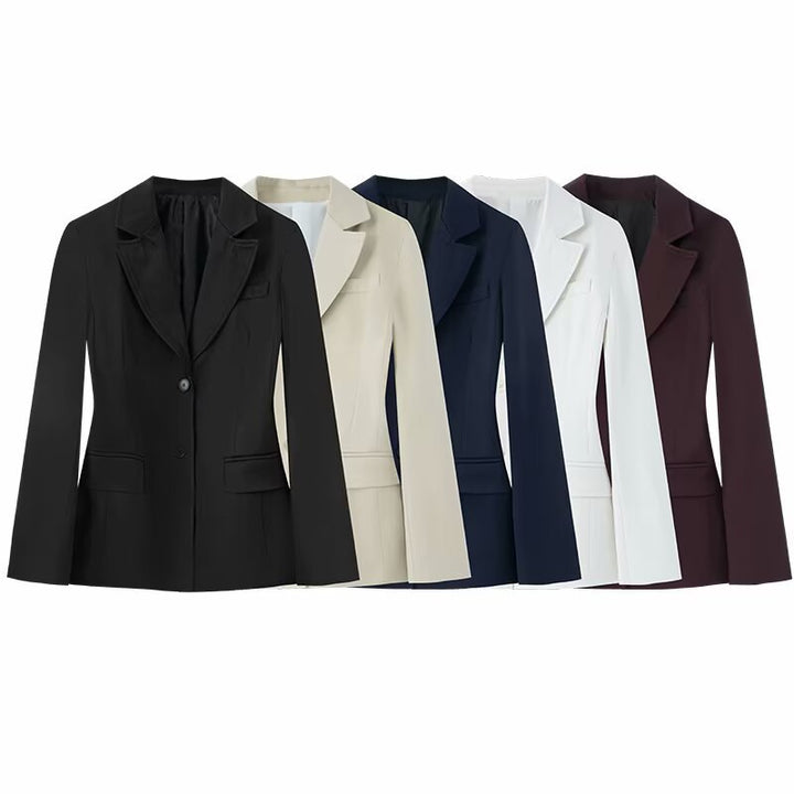 Damen 50+ taillierter Zweiknopf‑Blazer mit Reverskragen, Pattentaschen und Gehschlitz Drune