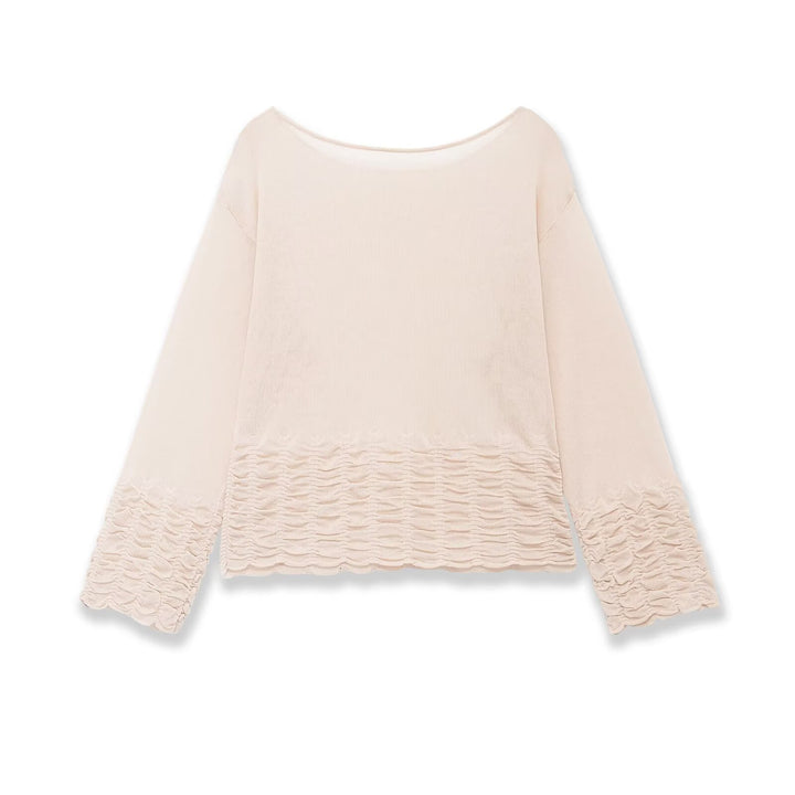 Damen Weites Strickpullover-Top mit U-Boot-Ausschnitt und gerafftem Volantsaum Drune