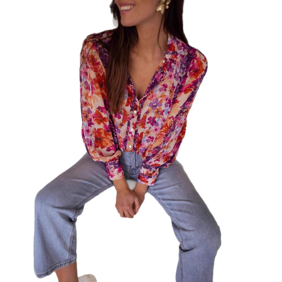 Damen Bluse mit floralen Mustern und eleganten Volantärmeln Drune