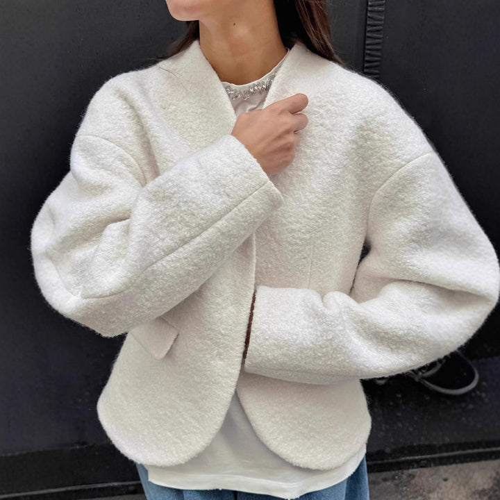 Damen elegante Bouclé-Jacke mit geometrischem Schnitt und überschnittenen Ärmeln Drune