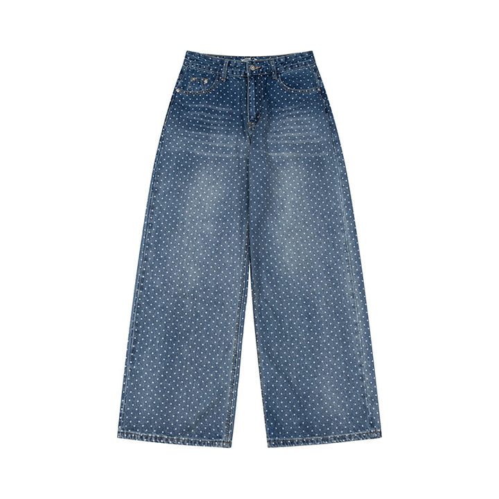 Damen High‑Waist Weite Denim‑Culotte mit Allover‑Punktmuster Drune