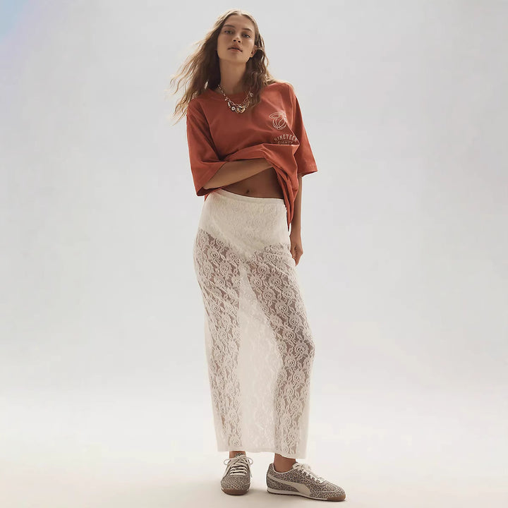 Damen Spitzenrock im langen, eleganten Design mit hohem Schlitz Drune
