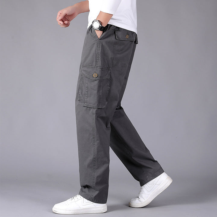 Herren Cargohose im Utility‑Stil mit elastischem Bund, geradem Bein und aufgesetzten Klappentaschen Drune
