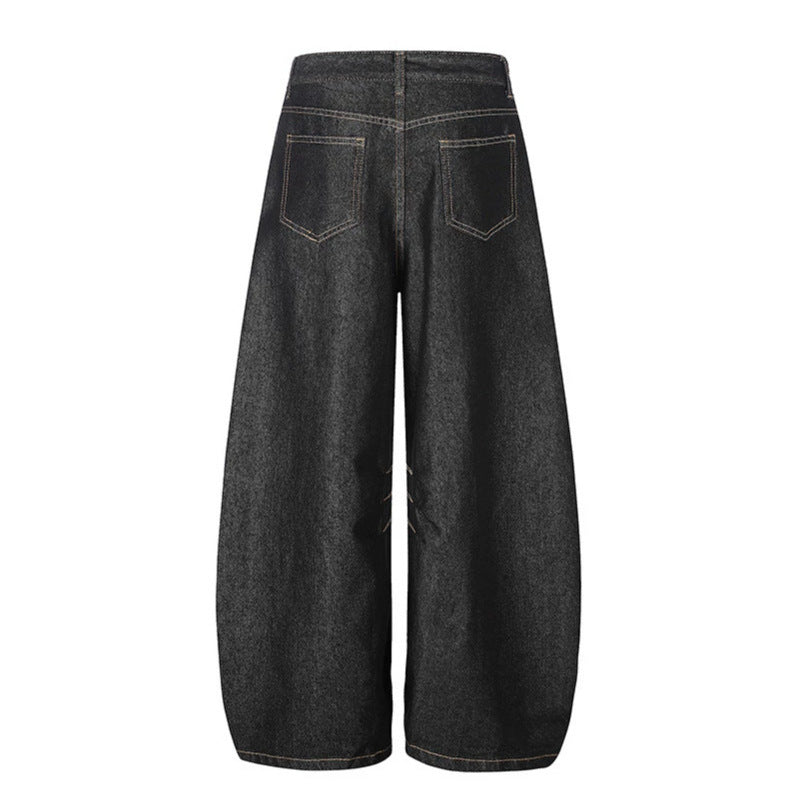 Damen Extraweite Palazzo-Jeans mit dekorativem Kordelzug und Ziernähten Drune