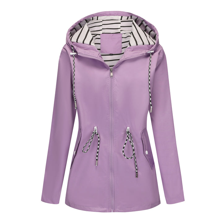 Damen nan leichte wasserdichte Parka Regenjacke mit Taillen-Kordelzug Drune