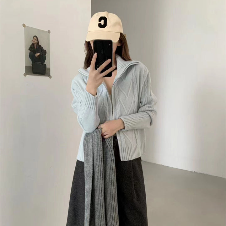 Damen Strickjacke mit Zipper und modernem Kabelmuster Drune