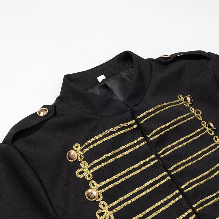 Damen Militärisch inspirierte Kurzjacke mit Goldkordel‑Applikation und Stehkragen Drune