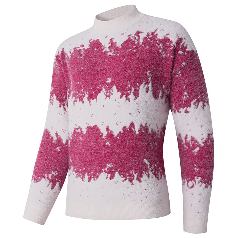 Herren Gemusterter Feinstrickpullover mit leichtem Stehkragen und Mohair‑Look Drune