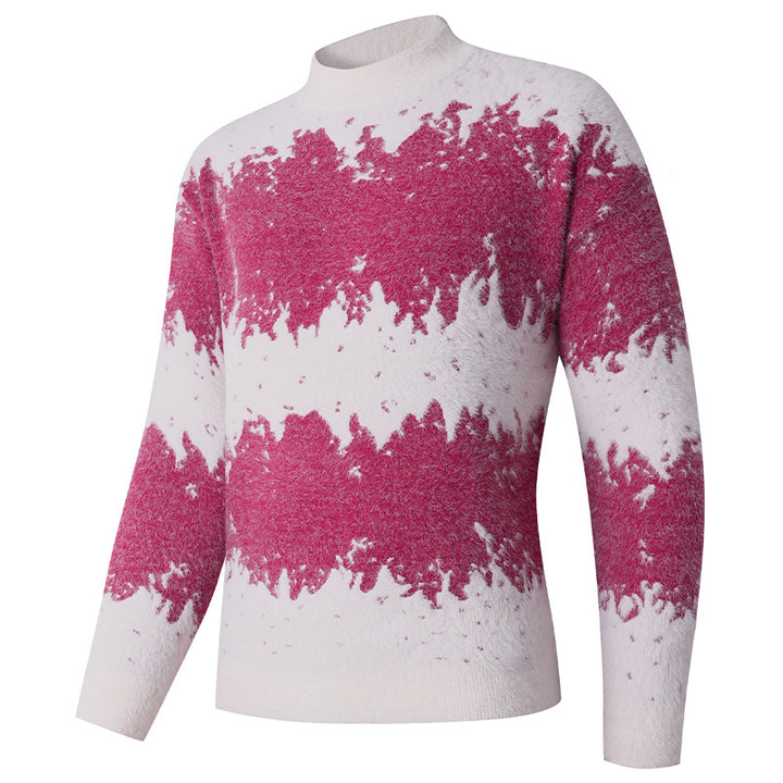 Herren Gemusterter Feinstrickpullover mit leichtem Stehkragen und Mohair‑Look Drune