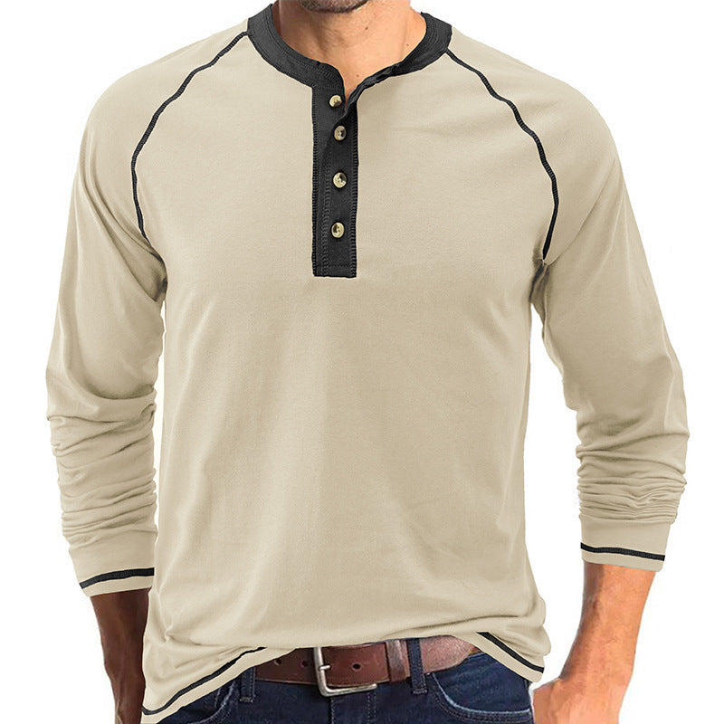 Herren Langarmshirt mit Knopfleiste und Kontrast-Details Drune