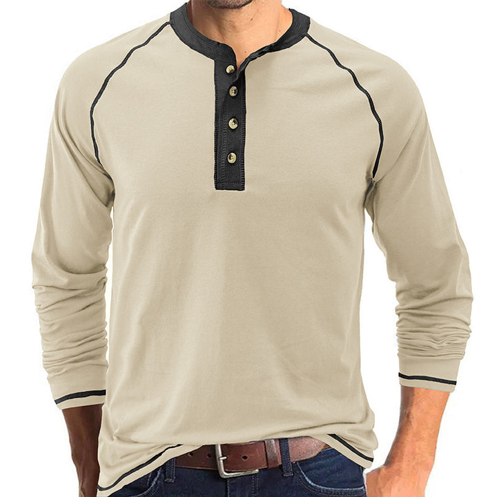 Herren Langarmshirt mit Knopfleiste und Kontrast-Details Drune
