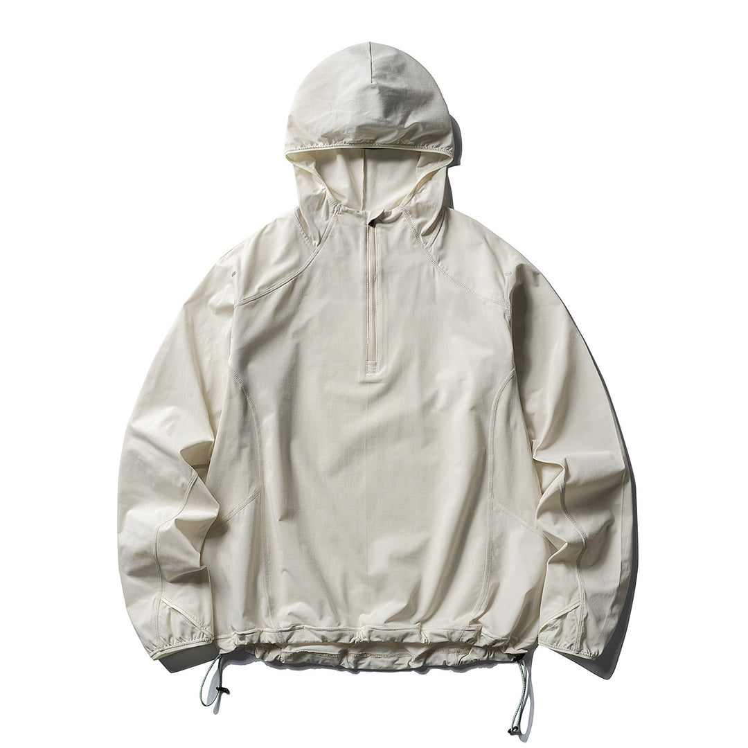 Unisex Atmungsaktiver Half-Zip-Kapuzenanorak mit Tunnelzugsaum und Flatlock‑Nähten Drune