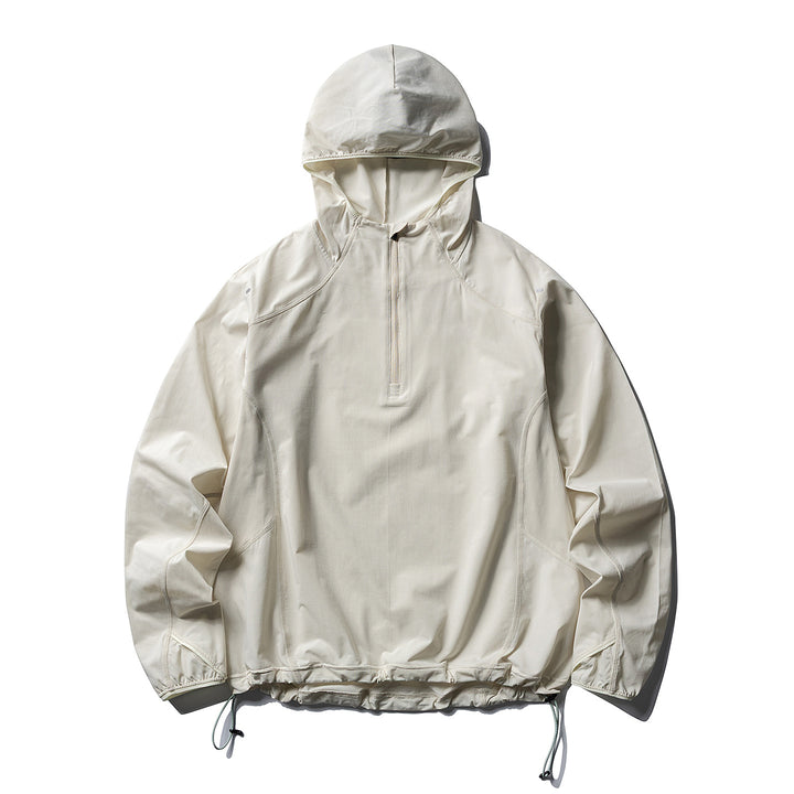 Unisex Atmungsaktiver Half-Zip-Kapuzenanorak mit Tunnelzugsaum und Flatlock‑Nähten Drune