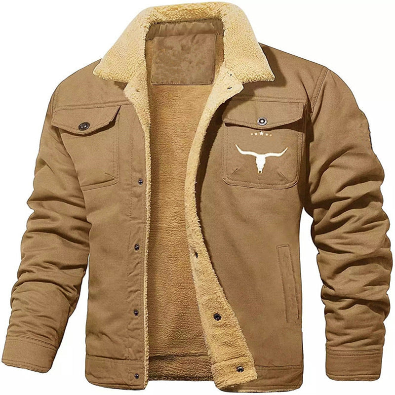 Herren gefütterte Sherpa-Canvas-Jacke mit Knopfleiste und Brusttaschen Drune