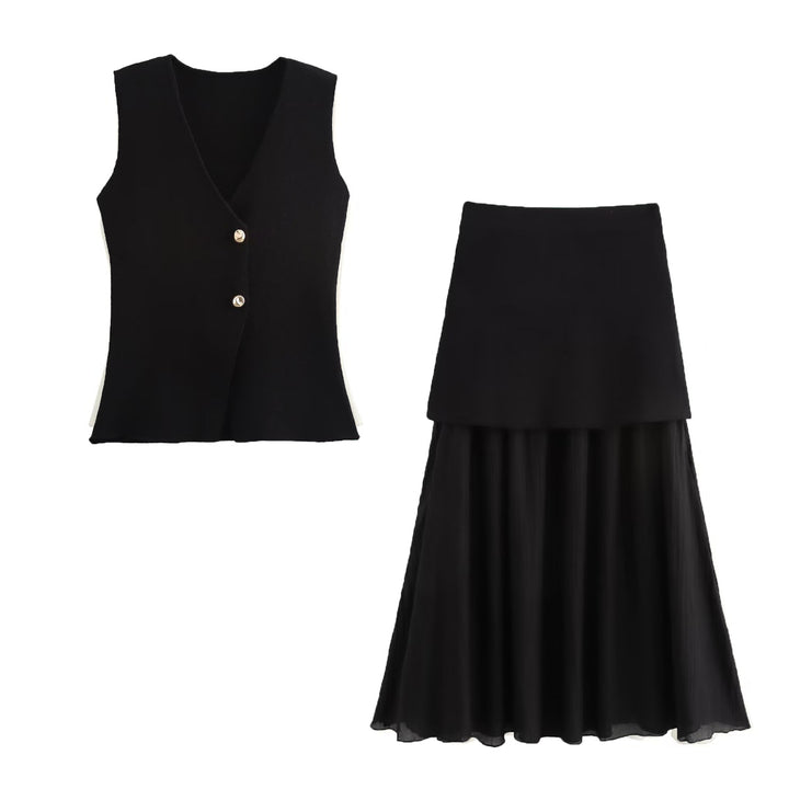 Damen Zweilagiger Chiffon-Maxirock mit glattem Hüftbesatz und A‑Linien‑Fall Drune