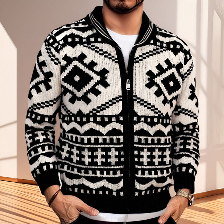 Herren designorientierte Strickjacke mit geometrischem Muster Drune