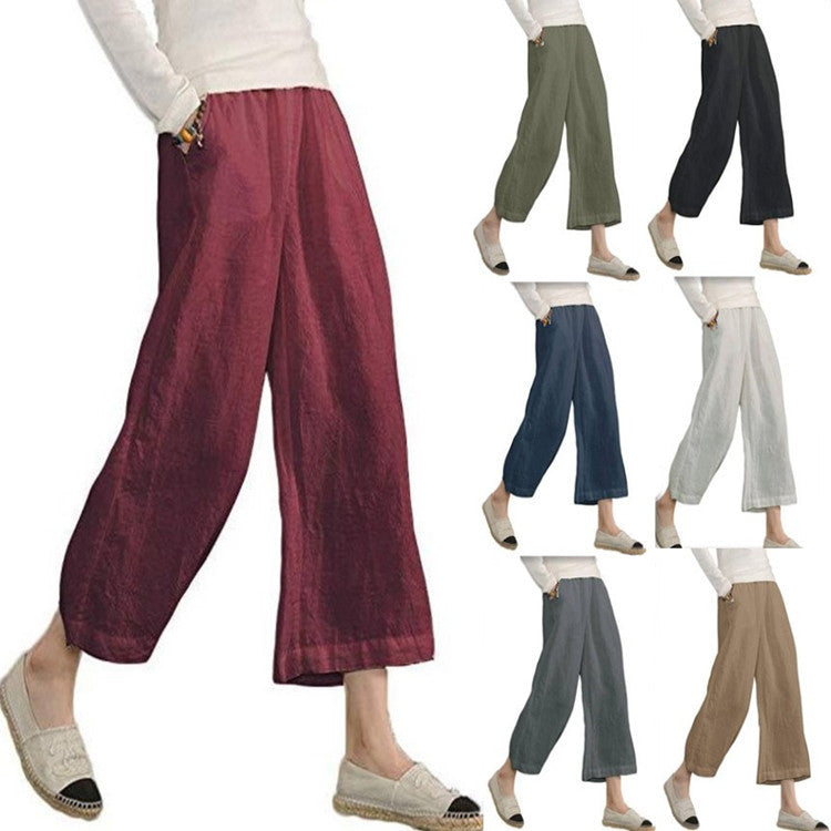 Damen weite Leinenhose mit elastischem Bund und praktischen Seitentaschen Drune