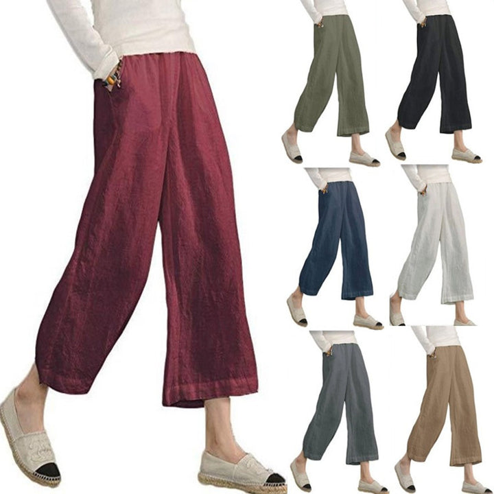 Damen weite Leinenhose mit elastischem Bund und praktischen Seitentaschen Drune
