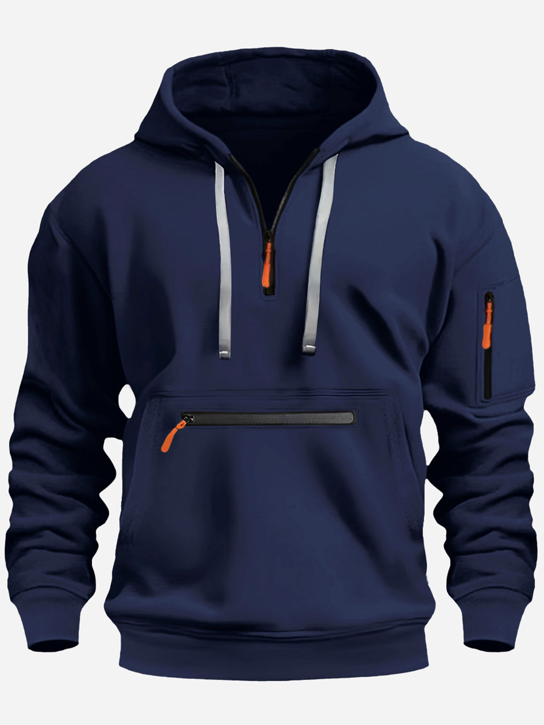 Herren Kapuzenpullover mit Halbzip, Kängurutasche und verdeckten Reißverschlüssen Drune