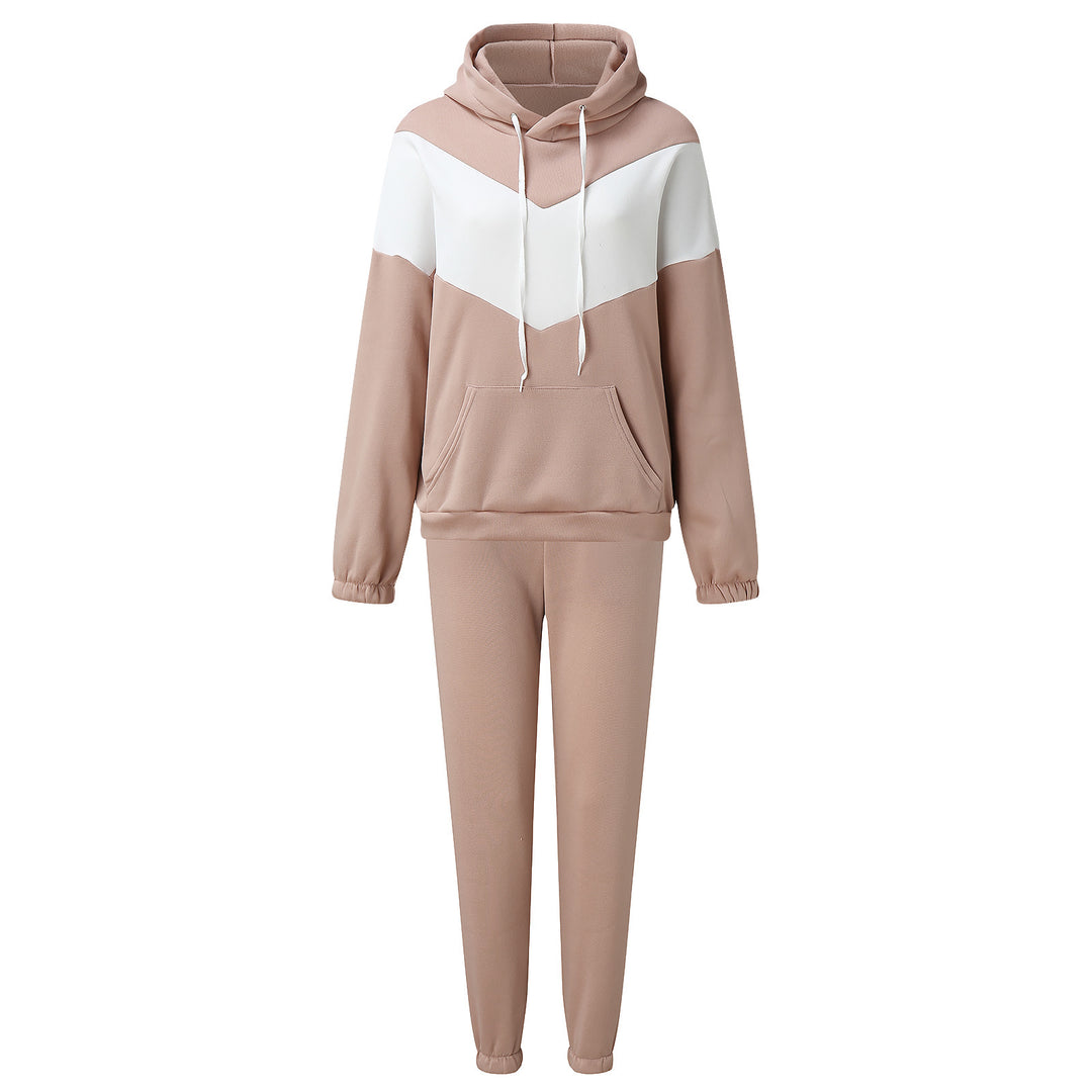 Damen zweiteiliges Loungewear-Set mit Chevron-Kapuzenpullover und taillierter Tapered-Jogginghose Drune