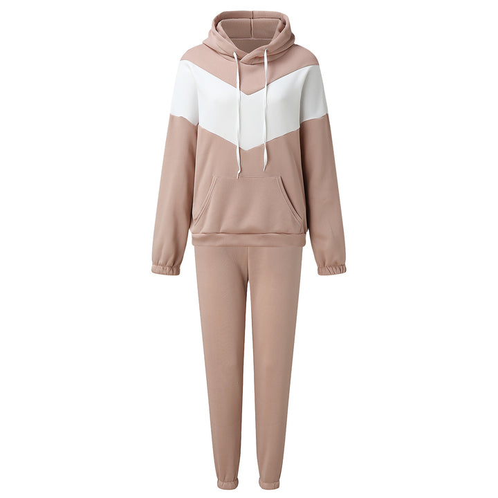 Damen zweiteiliges Loungewear-Set mit Chevron-Kapuzenpullover und taillierter Tapered-Jogginghose Drune