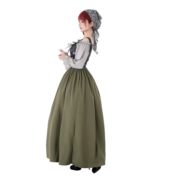 Damen Vintage Festkleid mit romantischen Rüschendetails und Puffärmeln Drune