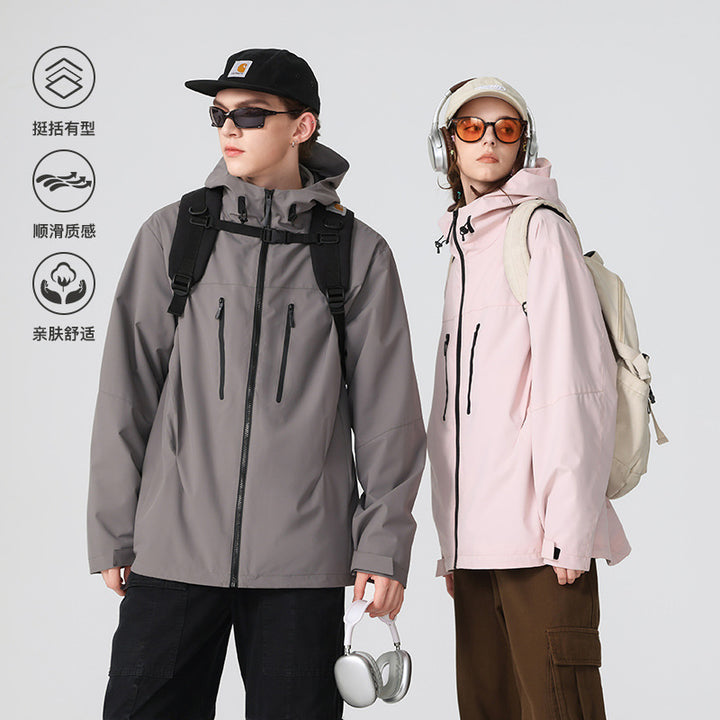 Damen Technische wasserfeste Softshell‑Regenjacke mit Kapuze, versiegelten Nähten und vertikalen Reißverschlusstaschen Drune