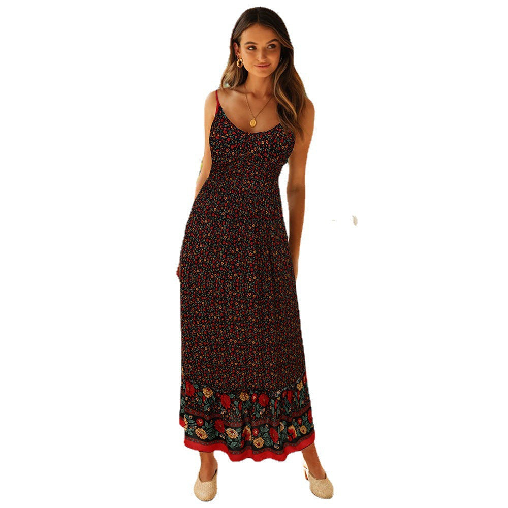 Damen Maxikleid mit floralem Muster und zartem Spaghettiträger-Design Drune