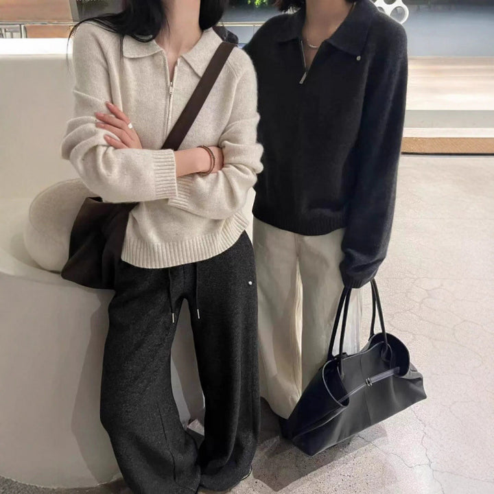 Damen Pullover mit seitlichem Reißverschluss und elegantem Kragen Drune