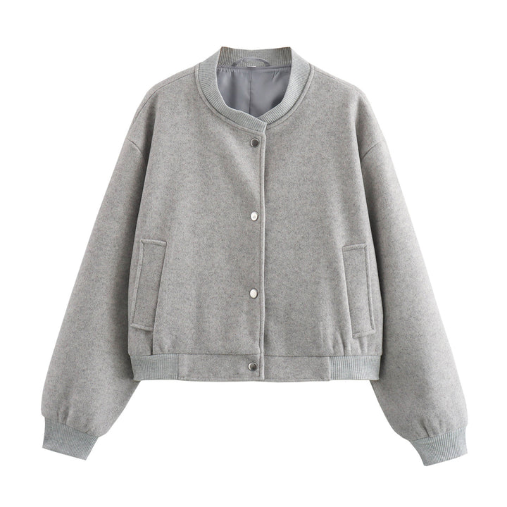 Damen 70+ kurze Wollmix‑Blousonjacke mit Reißverschluss, Hemdkragen und Pattentaschen Drune