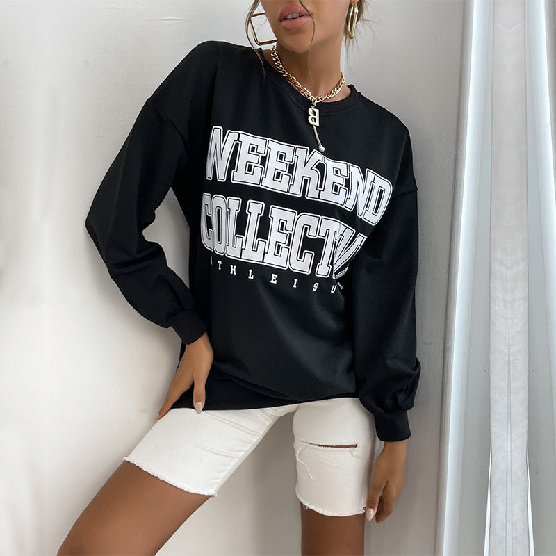 Damen Oversize-Sweatshirt mit College-Print und Raglanärmeln Drune