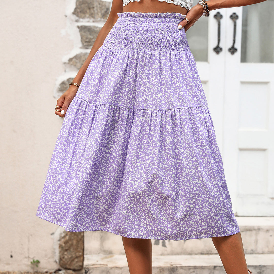 Damen Midirock mit elastischem Taillenbund und floralem Design Drune