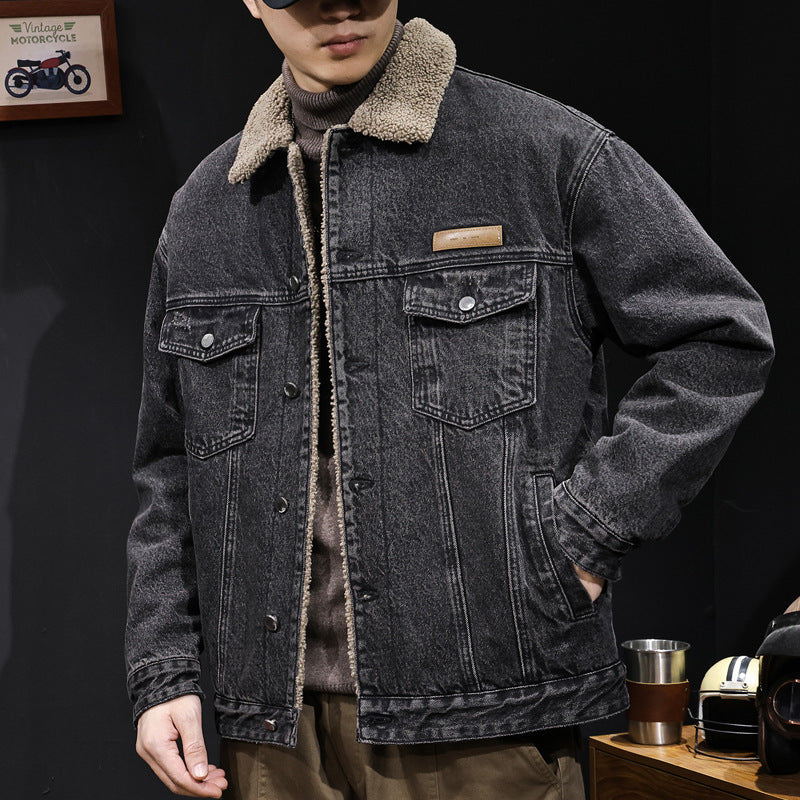 Herren Lässige Denimjacke mit Teddy-Futter Drune