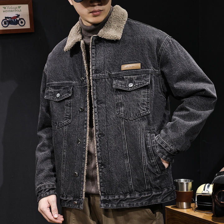 Herren Lässige Denimjacke mit Teddy-Futter Drune