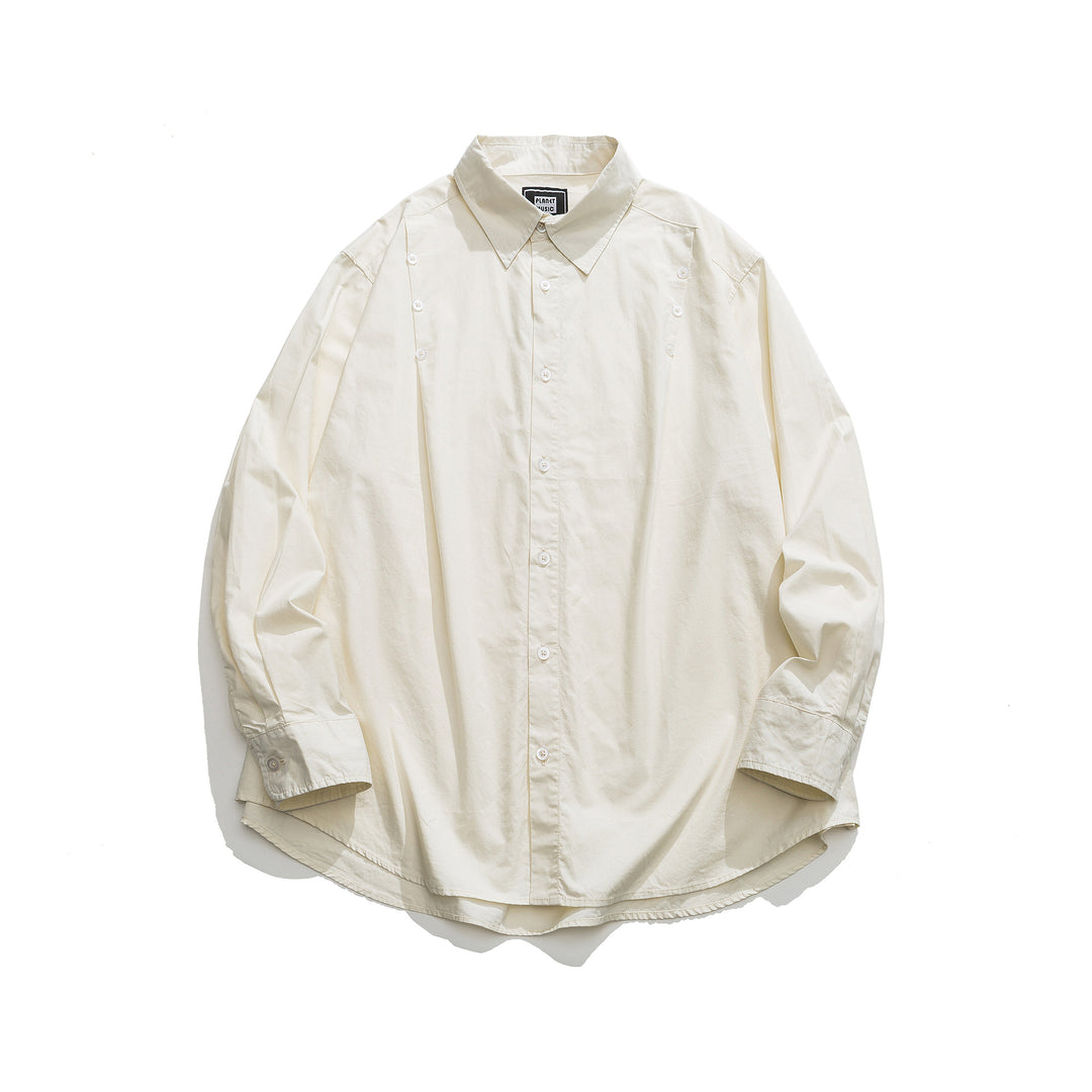 Unisex Oversized Hemdjacke mit seitlichen Zierknopfreihen und gerundetem Saum Drune