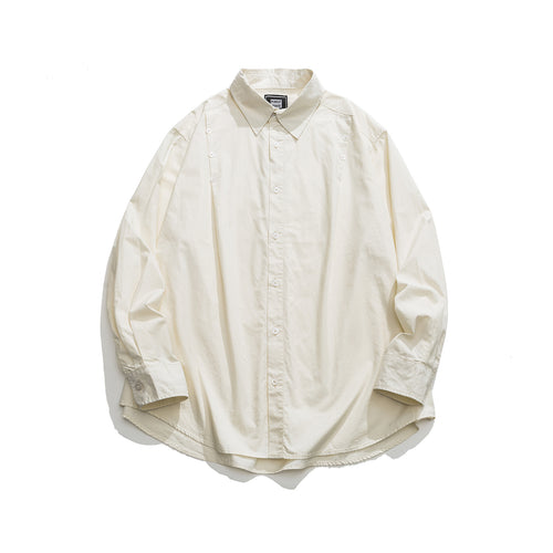 Unisex Oversized Hemdjacke mit seitlichen Zierknopfreihen und gerundetem Saum Drune