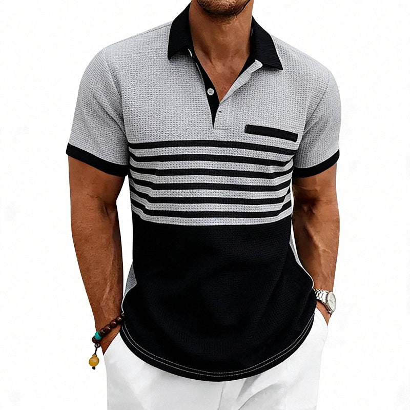 Herren nan Jacquard-Polo mit Blockstreifen, Brustblende und Baumwollmix Drune