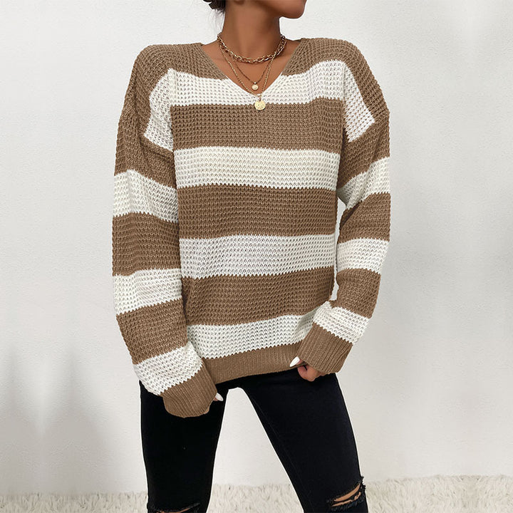 Damen Lässiger Strickpullover mit V-Ausschnitt Drune