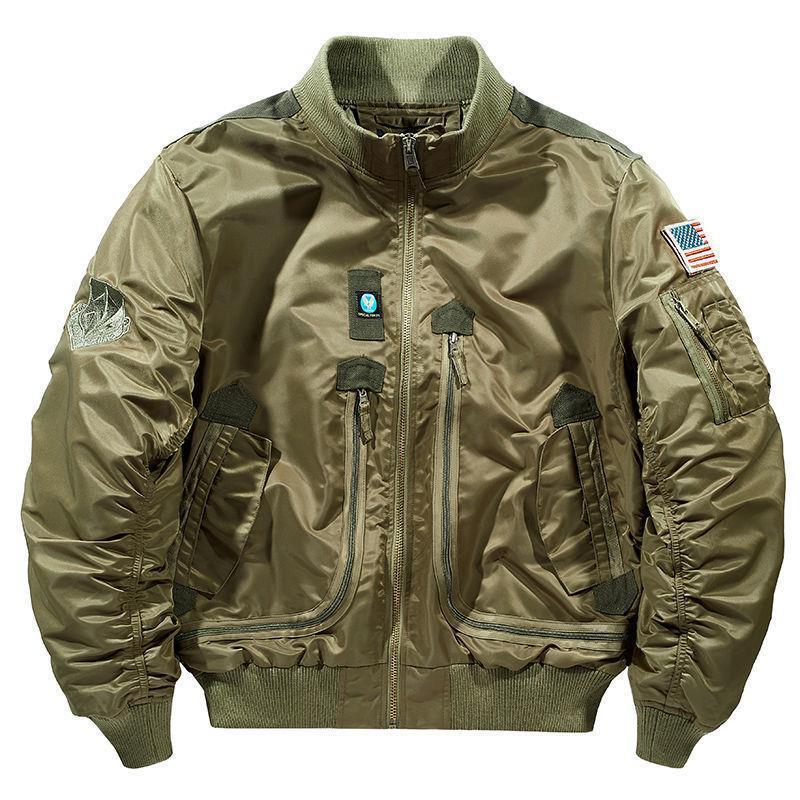 Herren nan windabweisende Pilot-Flightjacke mit modularen Fronttaschen, Ärmelorganizer und elastischem Bund Drune