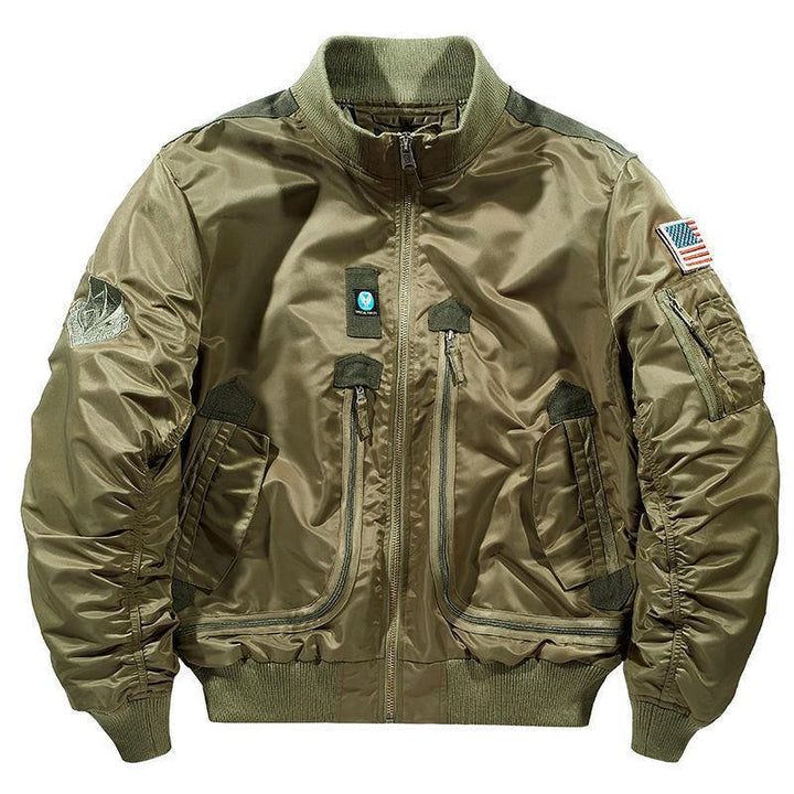 Herren nan windabweisende Pilot-Flightjacke mit modularen Fronttaschen, Ärmelorganizer und elastischem Bund Drune