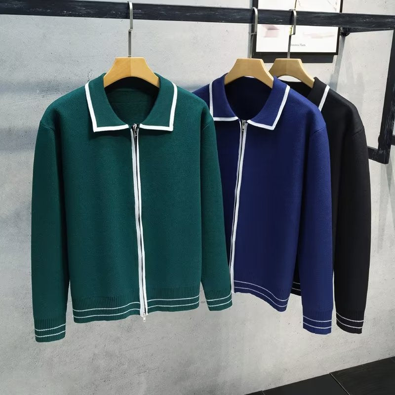 Damen Modische Strickjacke mit Reißverschluss und Kontrastdetails Drune