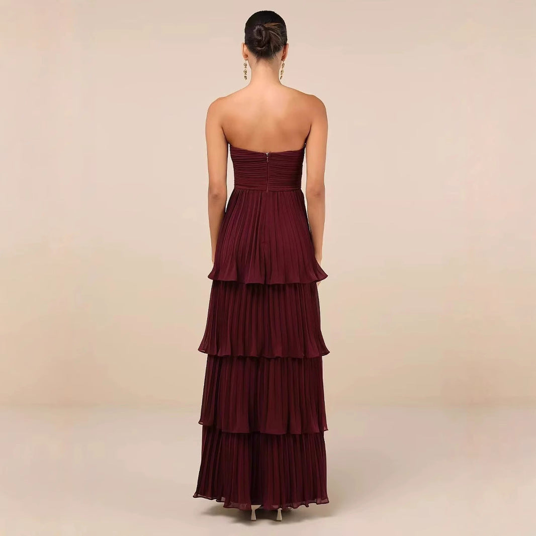 Damen Schickes Maxikleid mit fließendem Rock und Rüschendetails Drune